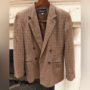Casablanca Vintage Houndstooth Wool Double Breasted Blazer Brown 4 Academia